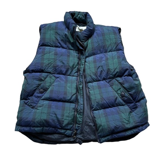 Eddie Bauer Full Zip Goose Down Puffer Vest Blue Green Plaid Women's Size XL - Picture 11 of 12
